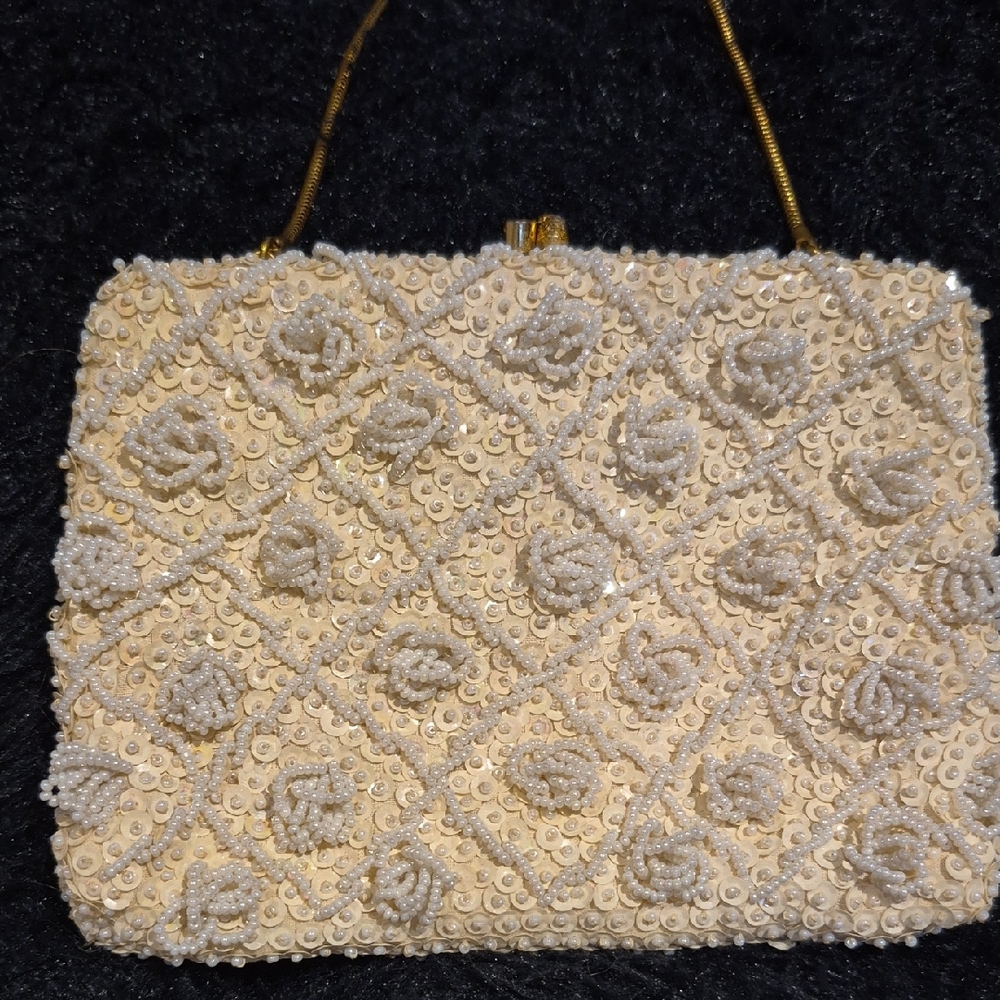 Vintage Cream Beaded purse